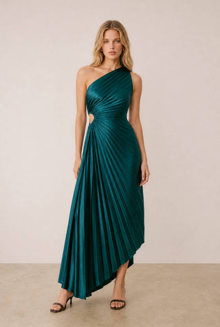 Madison Asymmetrical Pleated Dress in Blue Sapphire