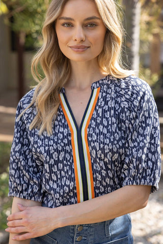 Betsy Floral and Stripe Textured Knit Top