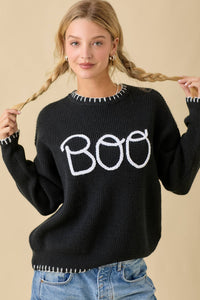 "Boo" Sweater With 3D Braided Writing