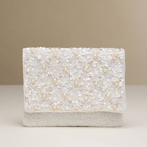 White Pearl & Sequin Beaded Clutch