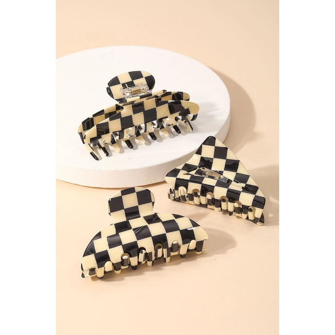 Three Piece Checkered Hair Claw