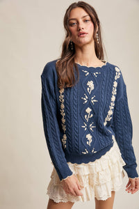 Rory Embroidered Cable Knit Sweater
