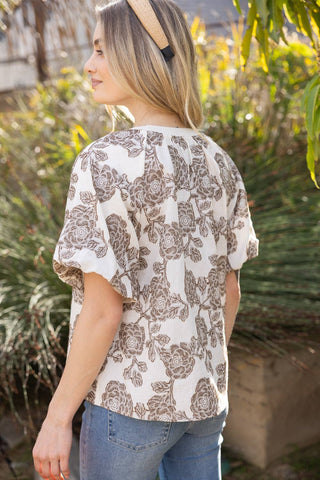 Blair Short Bubble Sleeve Floral PrintTop