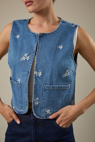 Monica Embroidered Denim Vest