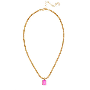 Hot Pink Emerald Crystal Necklace