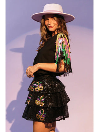 Mardi Gras Tricolor Fringe Top