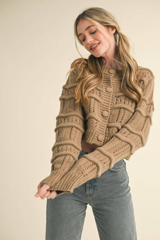 Cropped Pointelle Sweater Cardigan