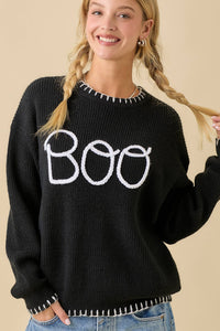 "Boo" Sweater With 3D Braided Writing