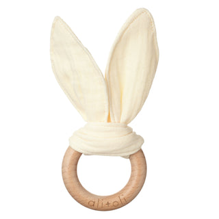 Crinkle Bunny Ears Wooden Ring Teething Toy