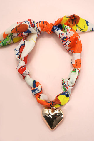 Heart Scarf Charm Necklace in Orange