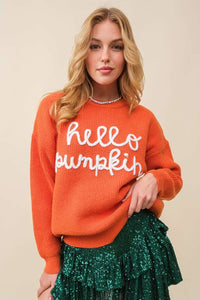 Hello Pumpkin Sweater in Burnt Orange