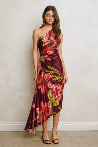 Penelope One Shoulder Pleated Dress