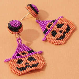 Pumpkin Witch Seed Bead Earrings