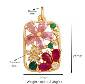 Large Pave Pink Red Flower Charm