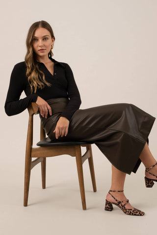 Emerson Vegan Leather Midi Skirt