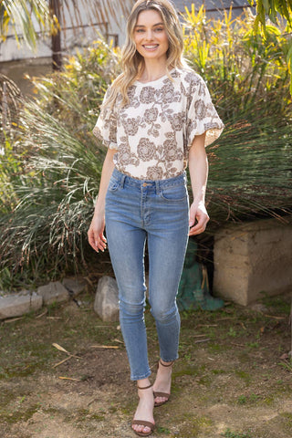 Blair Short Bubble Sleeve Floral PrintTop