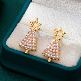 Holly Pearl-Embellished Christmas Tree Studs