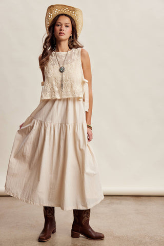 Olivia Embroidered Lace Vest & Sleeveless Midi Dress Set