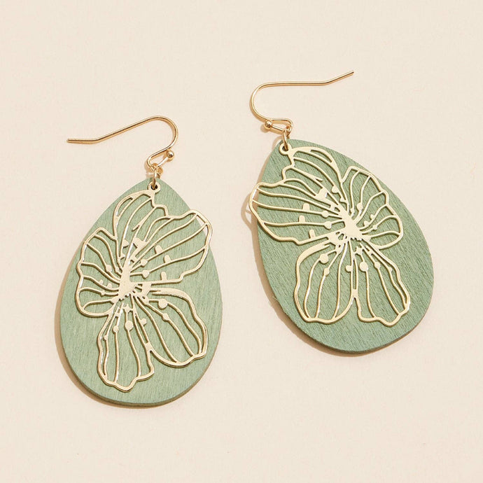 Wood and Metal Floral Filigree Earrings