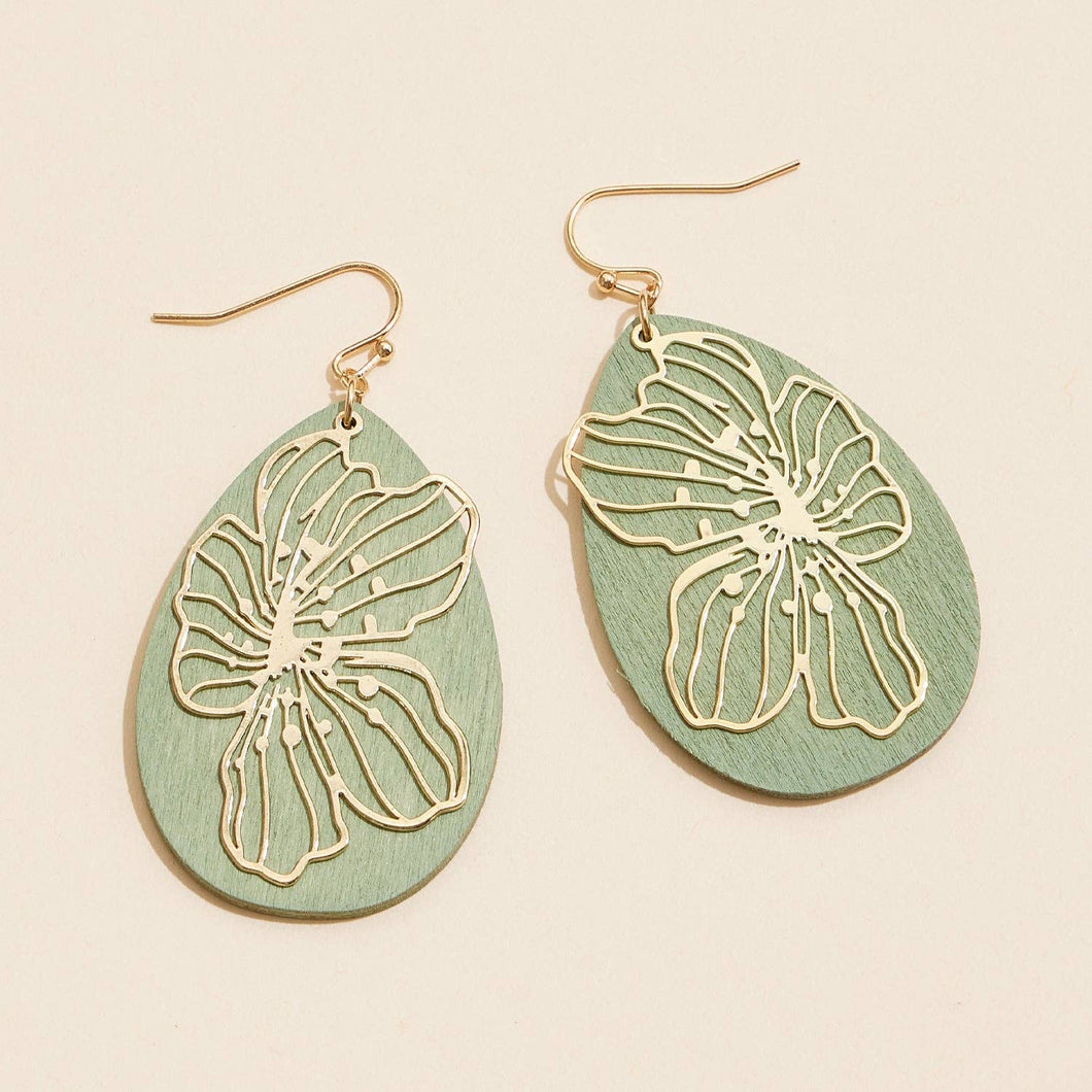 Wood and Metal Floral Filigree Earrings