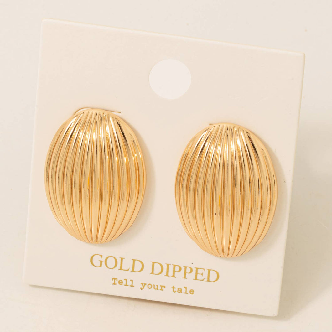 Ridged Oval Shield Drop Earrings