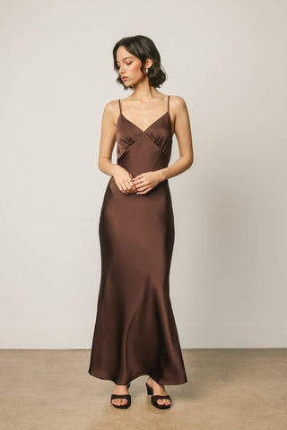 Olivia Open Back Dress in Espresso