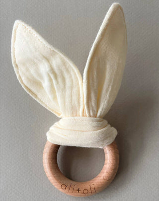 Crinkle Bunny Ears Wooden Ring Teething Toy
