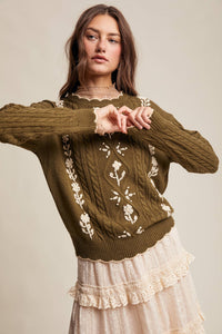 Rory Embroidered Cable Knit Sweater