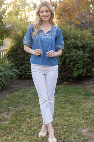 Anna Floral Embroidery Detail Self Tie Top