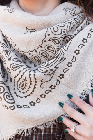 Bandana Wool Blend Scarf in Light Taupe