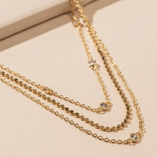 Triple Layered Rhinestone Charm Necklace