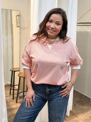 The Amy Striped Top in Coral