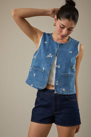 Monica Embroidered Denim Vest