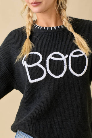 "Boo" Sweater With 3D Braided Writing