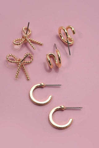 Hoop and Bow Trio Huggie Earrings