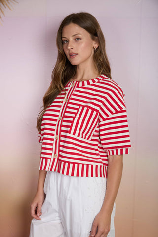 Andrea Button Down Knit Top in Red