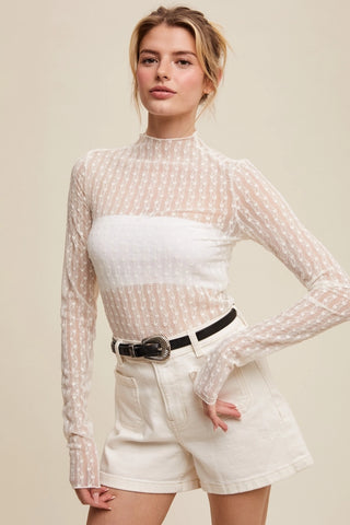 Semi Sheer Lace Long-Sleeve Top