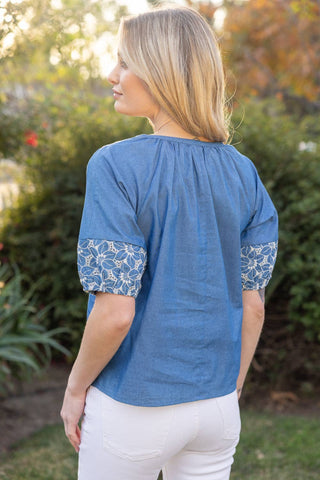 Anna Floral Embroidery Detail Self Tie Top
