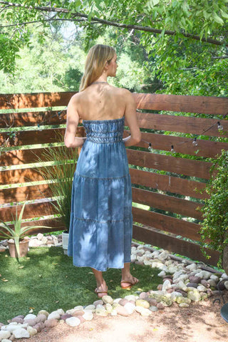 strapless denim maxi dress strapless denim maxi dress Thrilled Denim Maxi Dress Amaroso Boutique