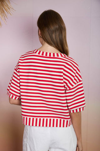 Andrea Button Down Knit Top in Red