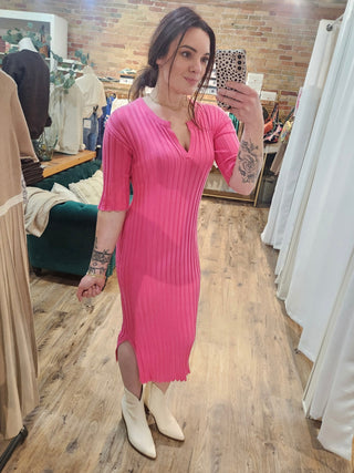 All Too Well Knit Midi Dress in Hot Pink