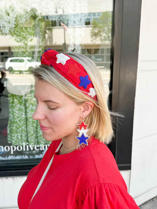 Patriotic Stars Seed Bead Headband