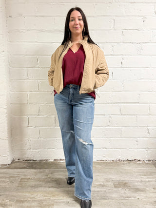 Hello Autumn Quilted Zip Up in Khaki