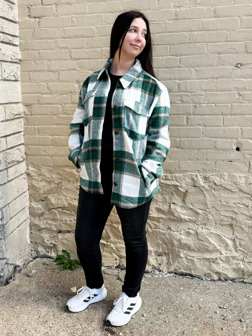 Bonfire Babe Plaid Shacket in Green