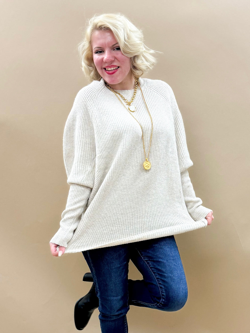 Monica Oversized Sweater Top in Oatmeal