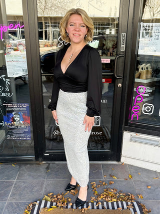Sequin Back Split Skirt