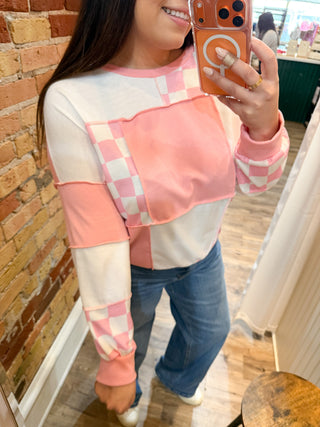 Pretty in Pink Patchwork Pullover Top