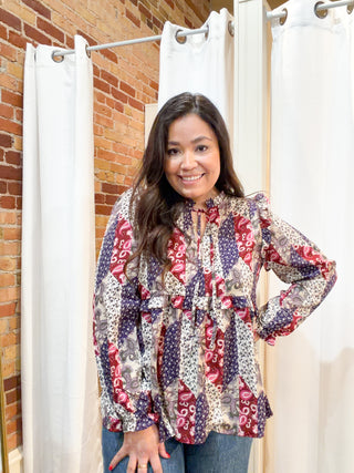 Charlotte Ruffle Top in Wine