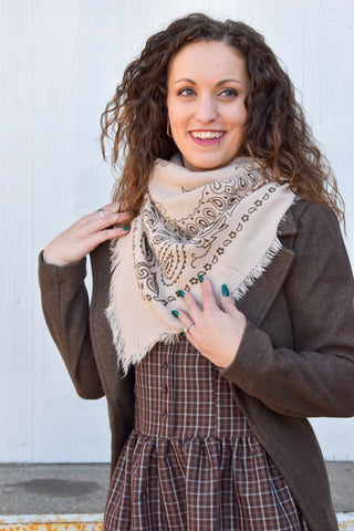 Bandana Wool Blend Scarf in Light Taupe