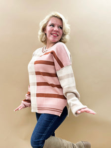 Cayla Oversized Knit Sweater Top in Pink